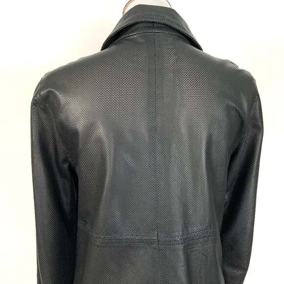 Vintage 90s Siena Collection Black Perforated Leather Jacket Sz M - Picture 8 of 16